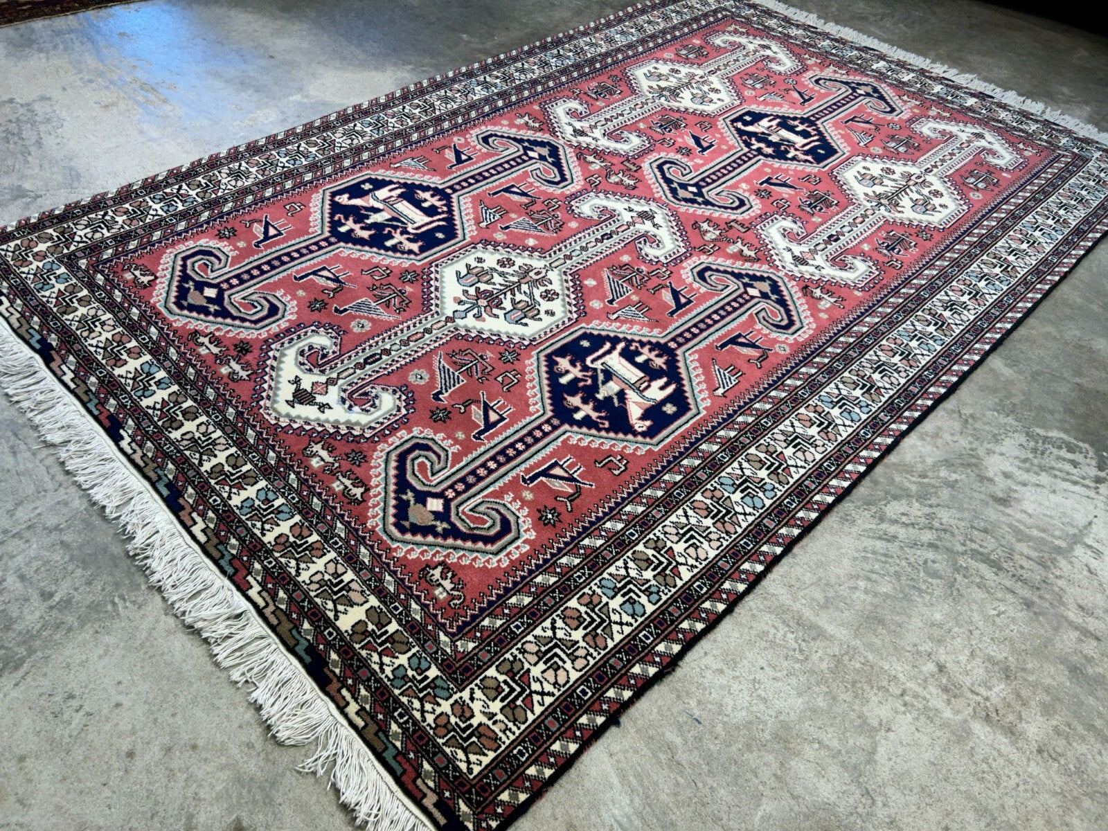 6'2"x9'0" Hand-Knotted 100% Wool Pile Indian Serapi Carpet - Area Rug