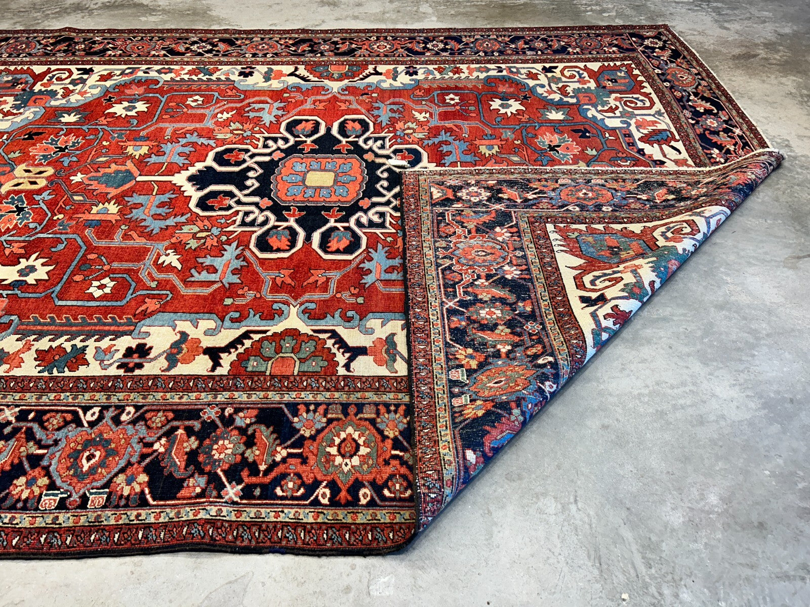 Collector Item - 9'x11'6" Hand-Knotted 100% Wool Pile Serapie Carpet - Area Rug