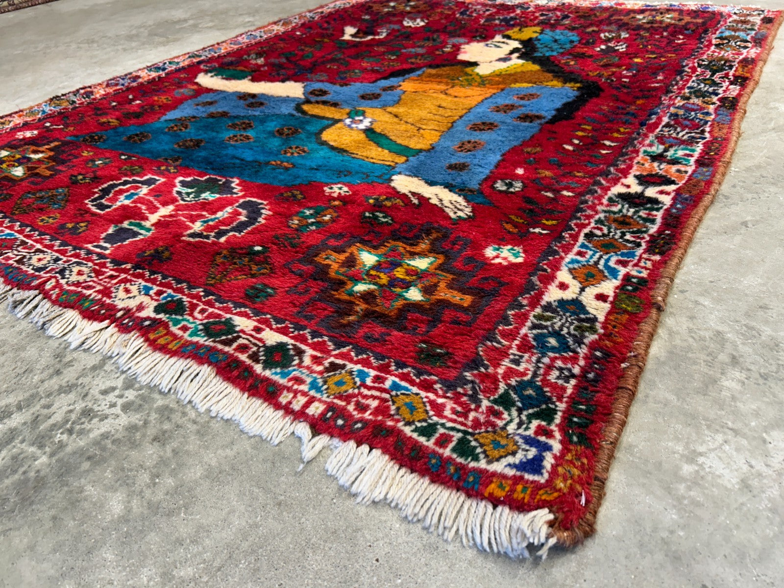 4'2"x5'3" Gorgeous Hand-Knotted 100% Wool Pile Pictorial Area Rug - Carpet