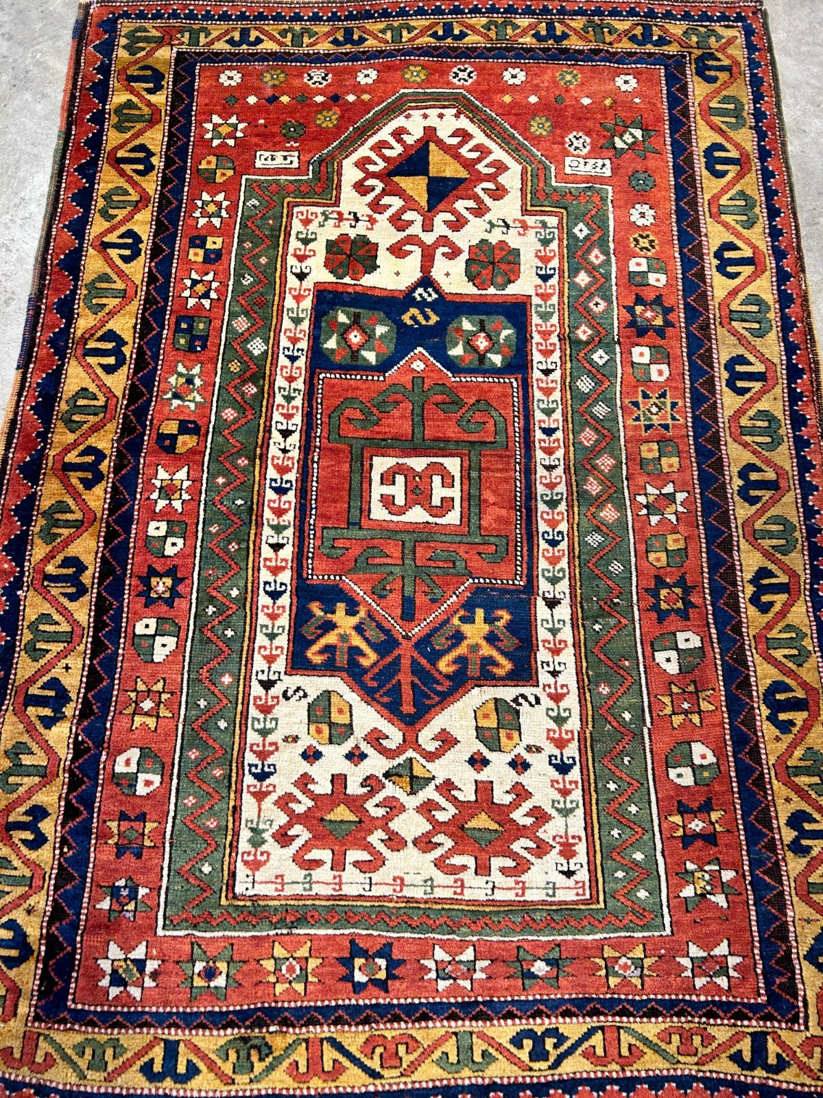 Collector Item -  3'4"x5'6" Antique Hand-Knotted 100% Wool Pile Kazak Rug