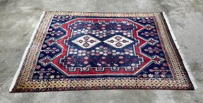 4'3"x5'6" Antique Hand-Knotted 100% Wool Pile Hamadane Rug