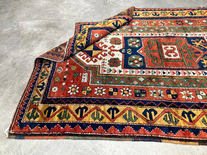 Collector Item -  3'4"x5'6" Antique Hand-Knotted 100% Wool Pile Kazak Rug