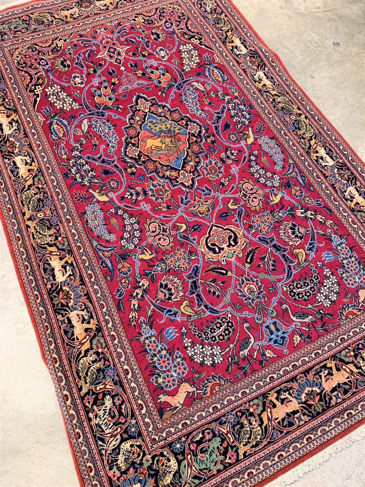 Collector Item - 4'3"x6'10" - Antique Pre-1900 Fine Wool Pile Kashane Rug