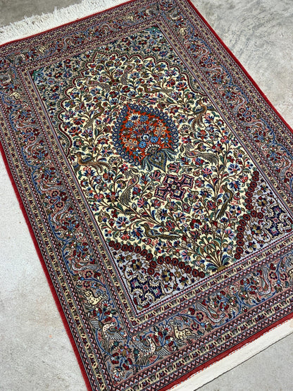 3'5"x4'9'' Very Fine Hand-Knotted 100% Wool Pile Qume Prayer Rug