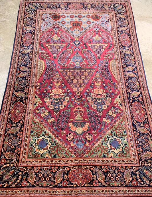 Collector Item  4'3"x6'10" Antique Pre-1900 Fine Lamb Wool Pile Kashane Rug