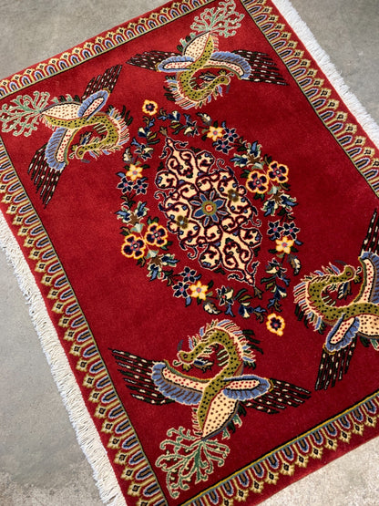 1'6"x2'0" Fine Hand-Knotted 100% Wool Pile Tabrize Pictorial Rug