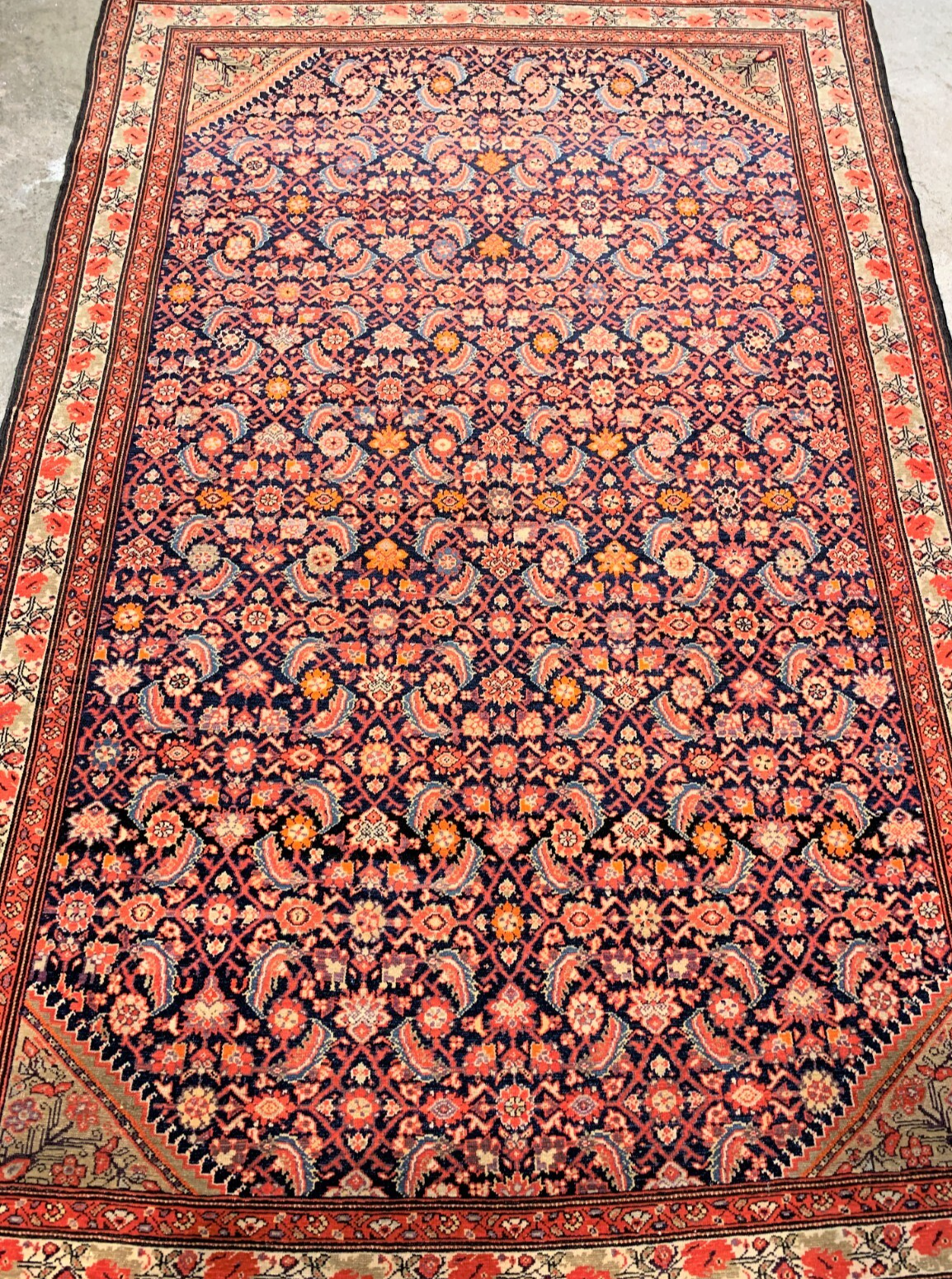 4'3"x6'5" Antique Pre-1900 Geometric Malayere Area Rug Hand-knotted Carpet