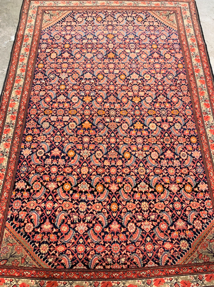 4'3"x6'5" Antique Pre-1900 Geometric Malayere Area Rug Hand-knotted Carpet