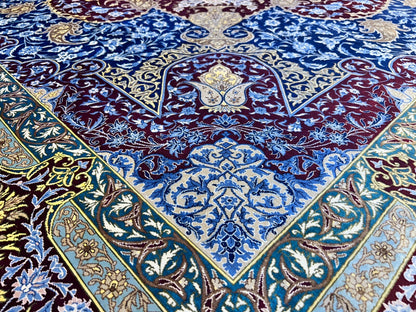 9'7"x12'10" Exquisite Signed Hand-Knotted 100% Silk Qume Rug