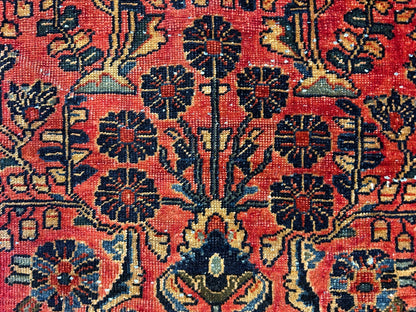 4'3"x6'9" Antique Hand-Knotted 100% Wool Pile Sarouke Area Rug - Carpet