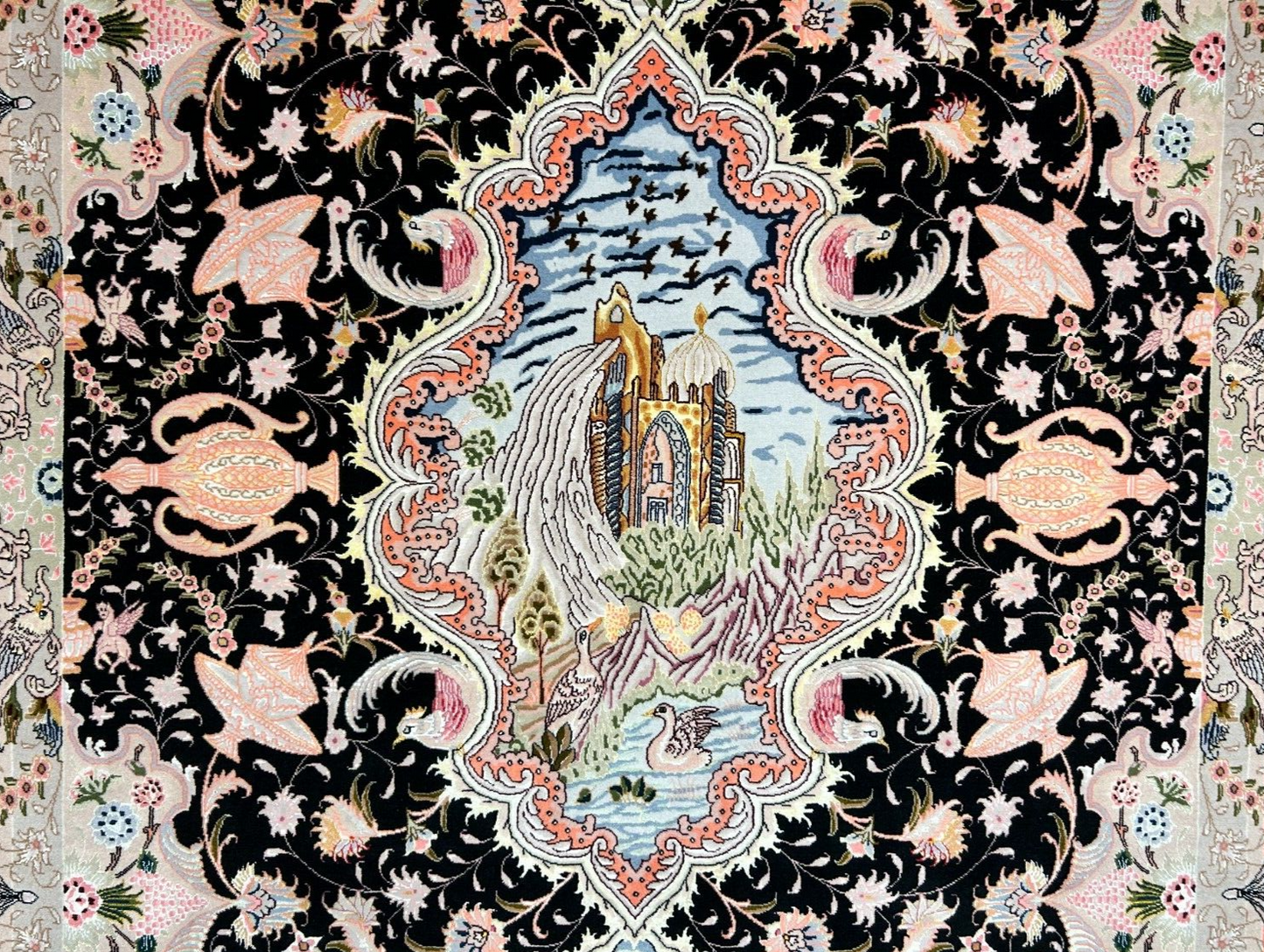 6'8"x10'3" Very-Fine Hand-Knotted Wool & Silk Blend Tabrize Carpet - Area Rug