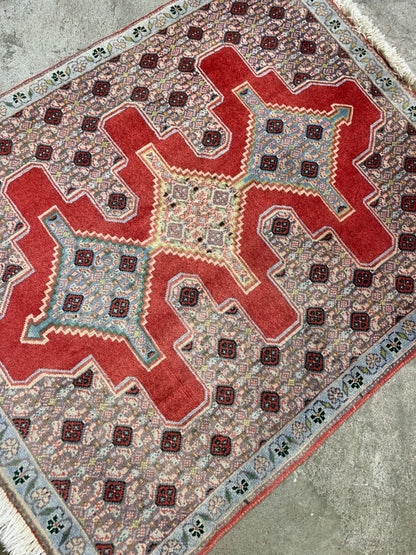 2'6"x3'2" Vintage Hand-Knotted Wool Oriental Rug - Area Carpet