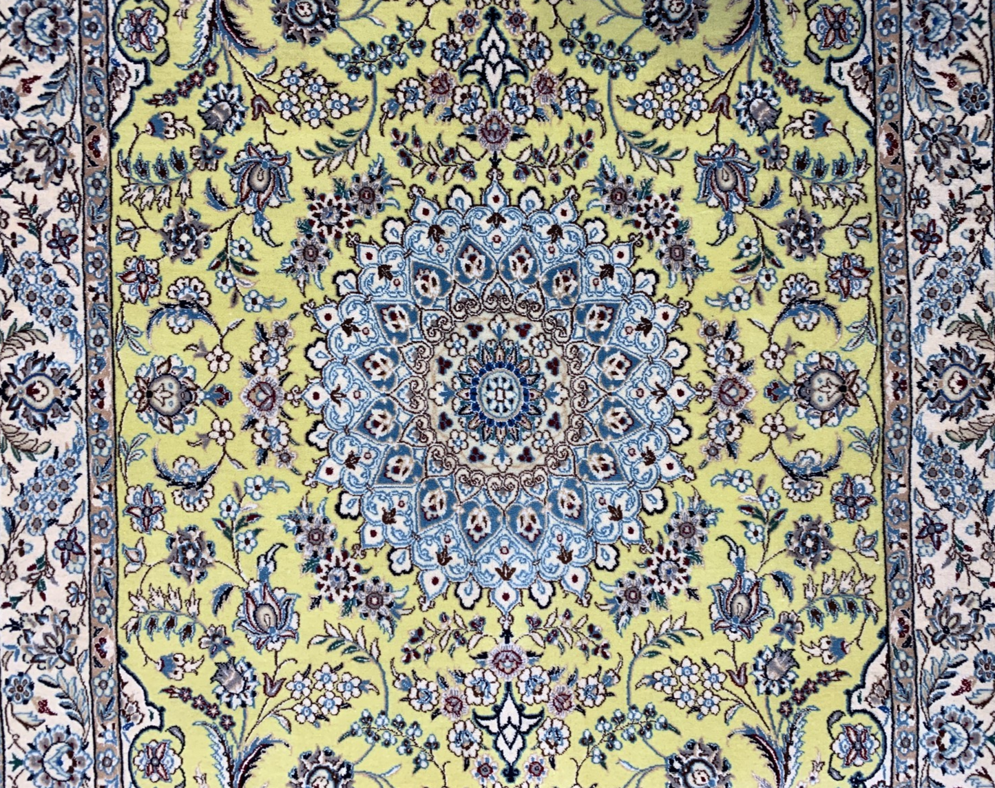 3'5"x5'10''  Very Fine Hand-Knotted Silk & Wool Naine Area Rug - Carpet