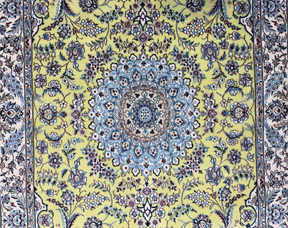 3'5"x5'10''  Very Fine Hand-Knotted Silk & Wool Naine Area Rug - Carpet