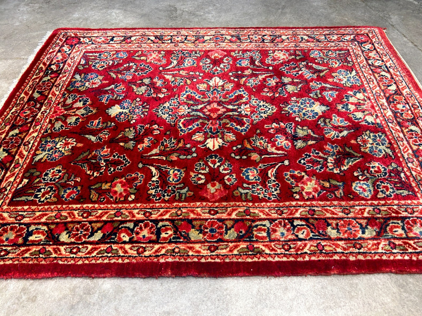 3'1"x4'1" Rare Size Antique Hand-Knotted 100% Wool Pile Sarouke Rug