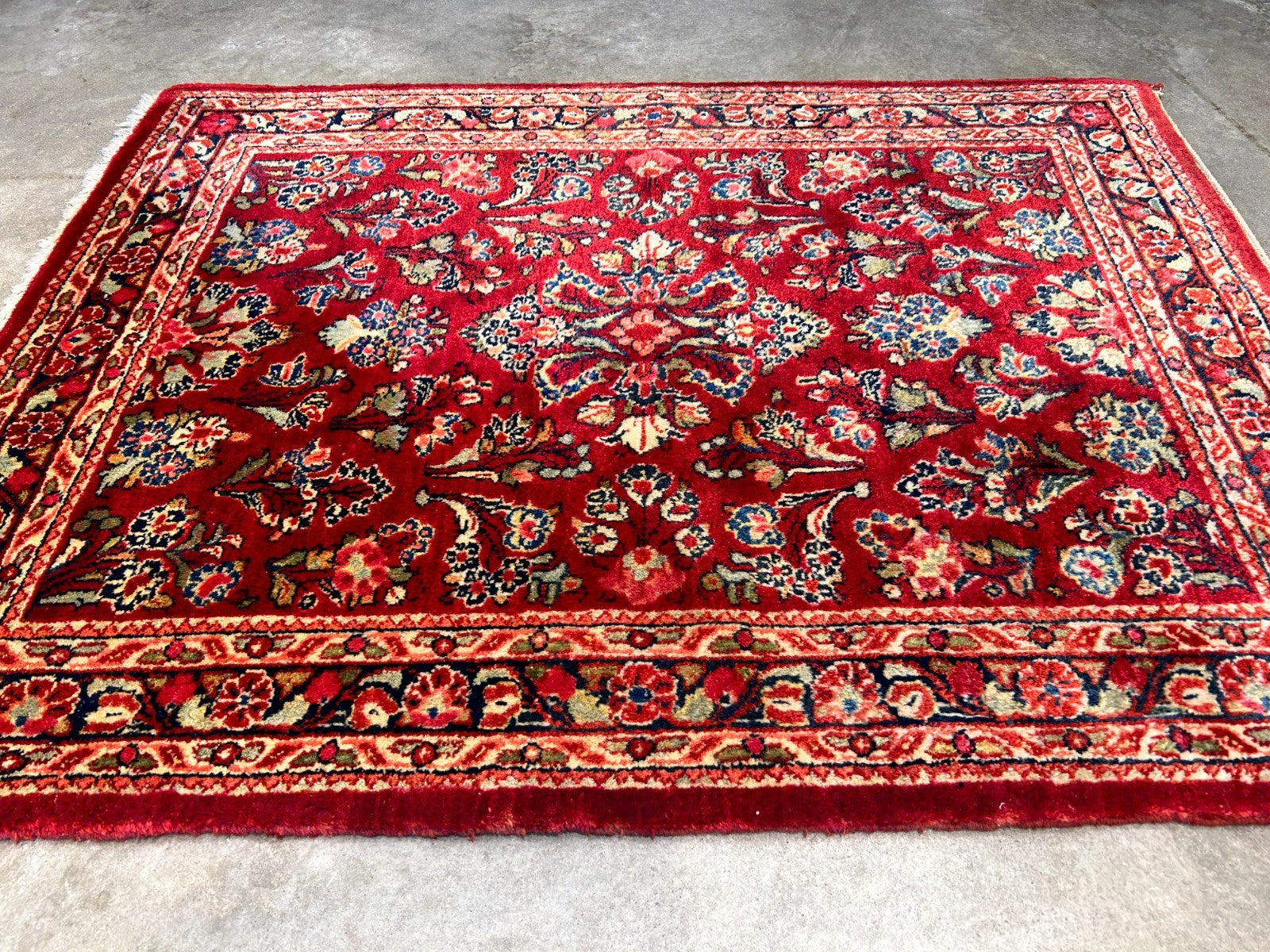 3'1"x4'1" Rare Size Antique Hand-Knotted 100% Wool Pile Sarouke Rug