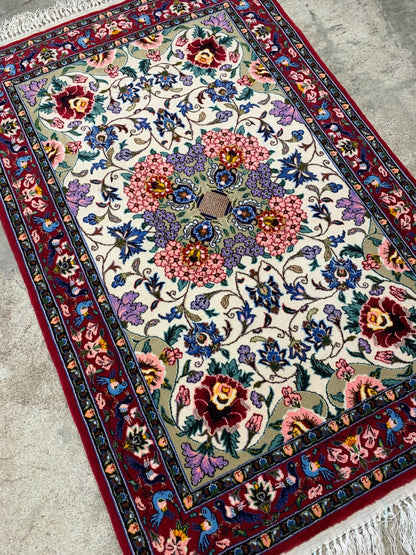 2'3"x3'6" Extra-Fine Hand-Knotted Wool & Silk Isfahane Rug