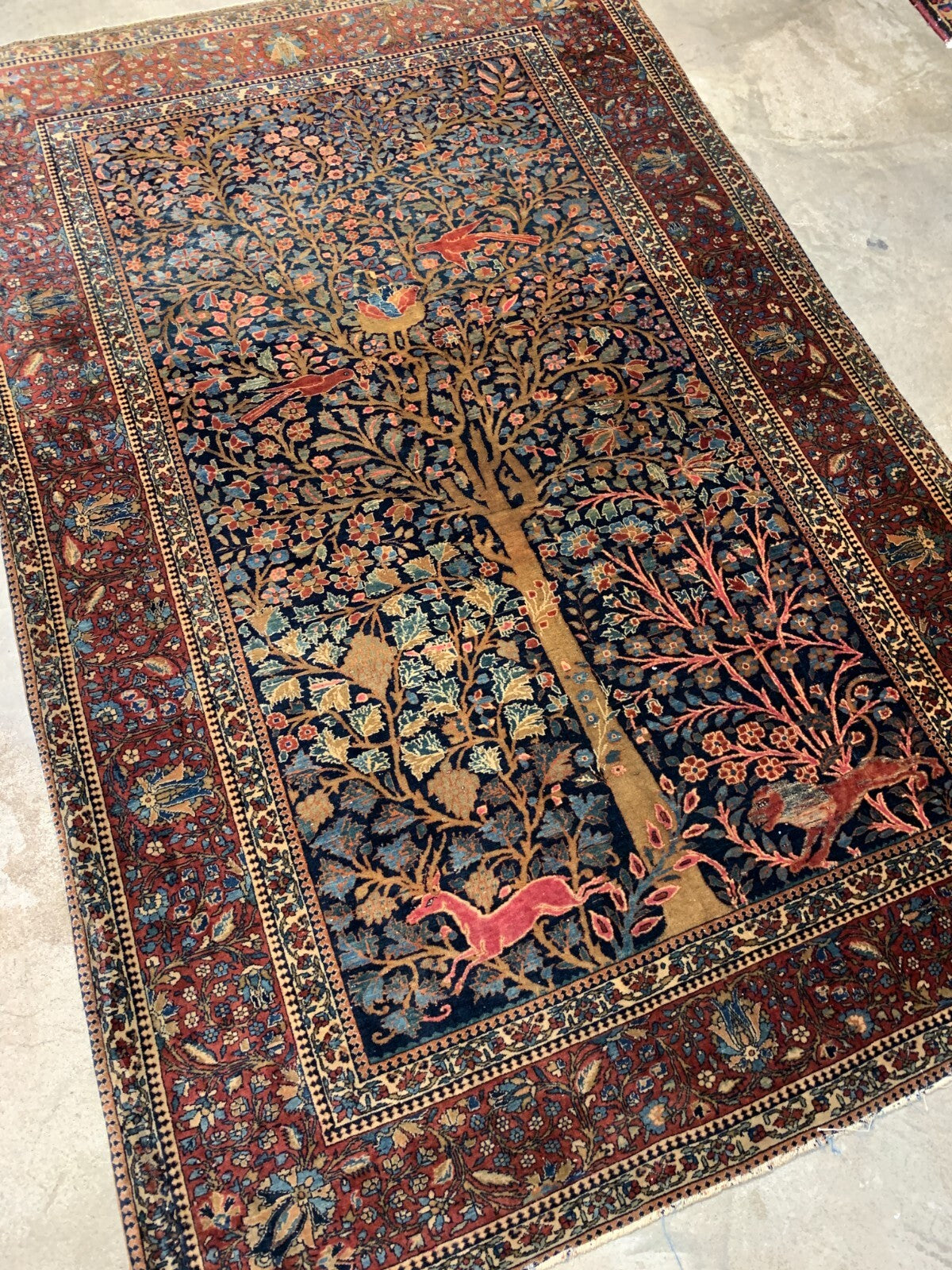 Collector Item -  4'3"x6'2" Antique Pre-1900 Fine Wool Mohtashame Kashane Rug