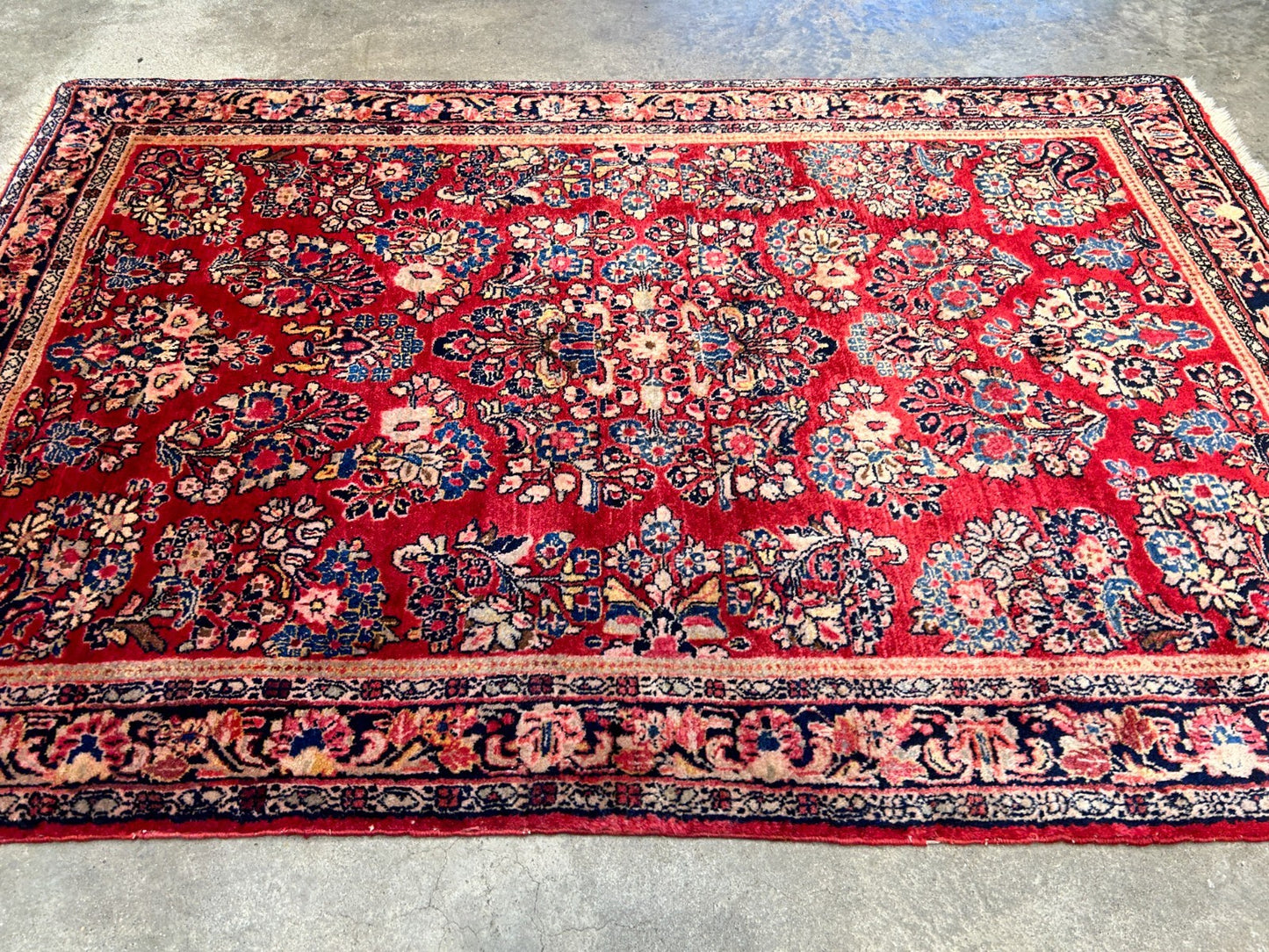 3'3"x4'11" Antique Hand-Knotted 100% Wool Pile Sarouke Rug