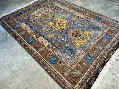 Exquisite 5'10"x8'3" Hand-Knotted Wool & Silk Blend Tabrize Area Rug - Carpet