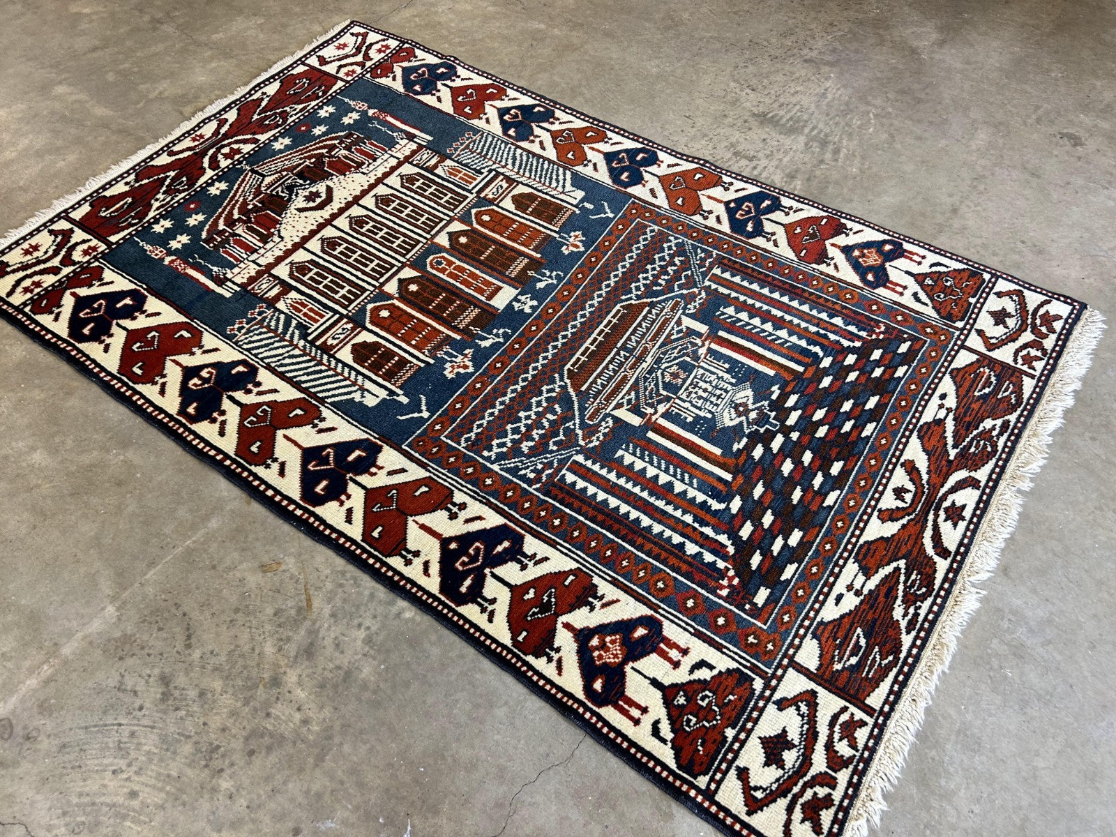 3'7"x5'6" Hand-Knotted 100% Wool Pile Shiraze Prayer Rug - Carpet