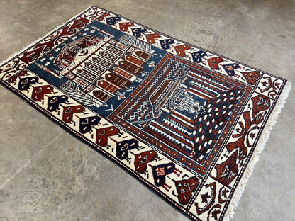 3'7"x5'6" Hand-Knotted 100% Wool Pile Shiraze Prayer Rug - Carpet