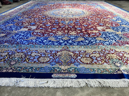 9'7"x12'10" Exquisite Signed Hand-Knotted 100% Silk Qume Rug