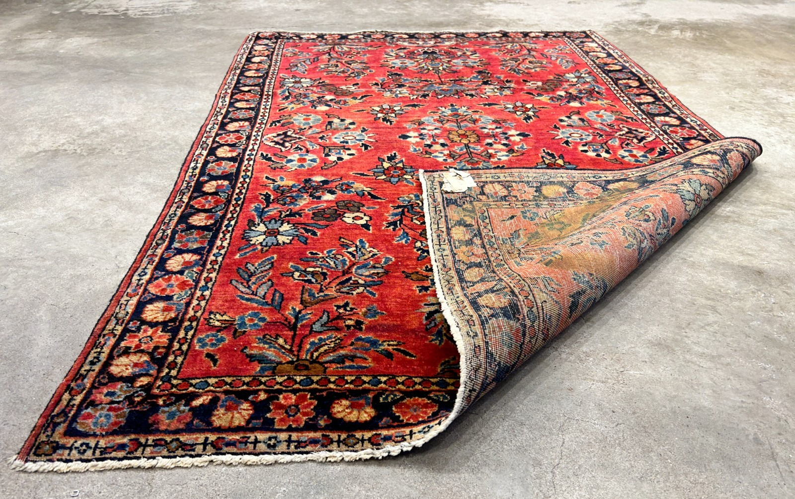 3'4"x4'10" Antique Hand-Knotted 100% Wool Pile Sarouke Mohajeran Rug