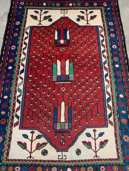 3'5"x4'9'' Hand-Knotted 100% Wool Pile Hamadane Area Rug - Carpet