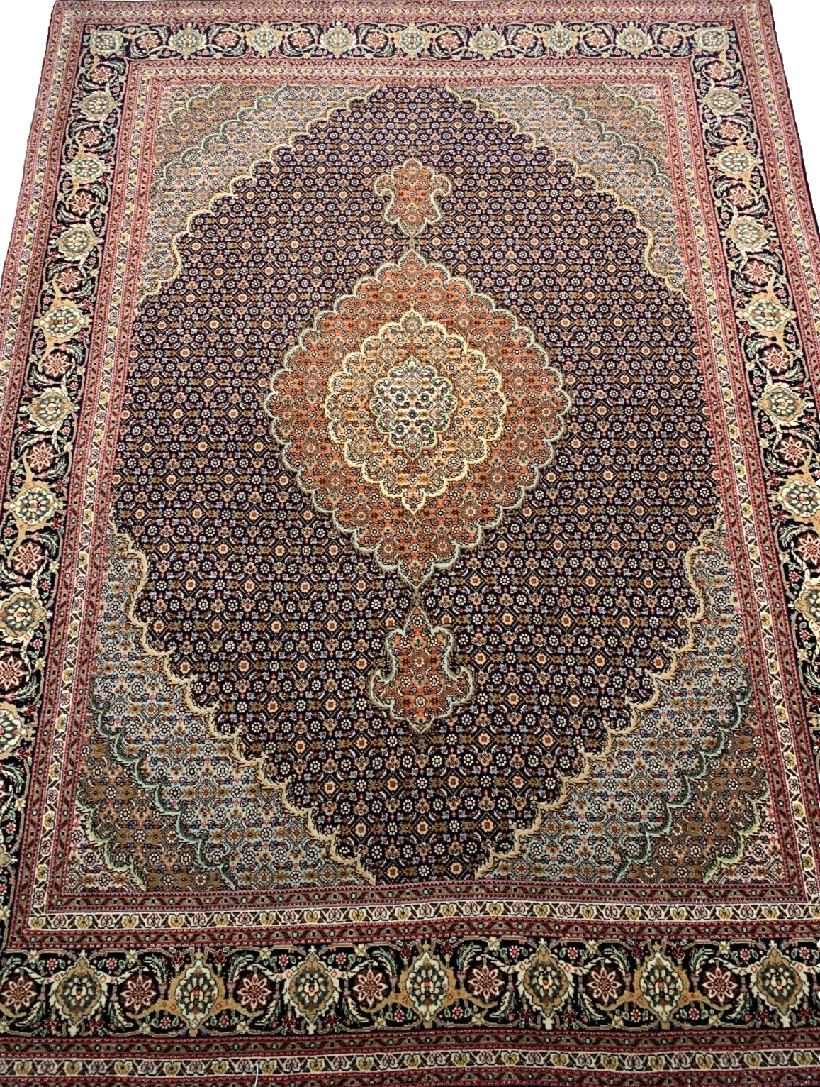 5'x6'7" Fine Hand-Knotted Wool & Silk Blend Tabrize Mahi Carpet - Area Rug