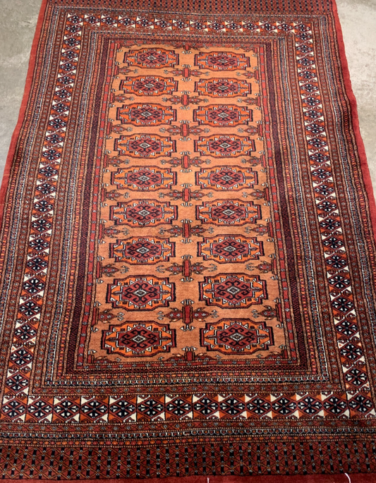 4'2" x 6'0" Hand-Knotted 100% Wool Pile Bokhara Area Rug - Carpet