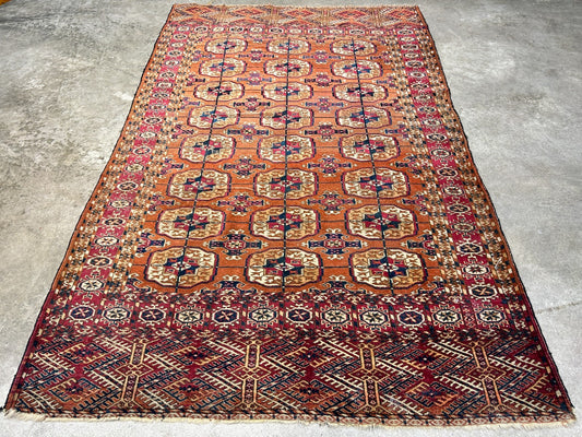 3'10"x6' Antique Hand-Knotted 100% Wool Pile Turkman Bokhara Rug