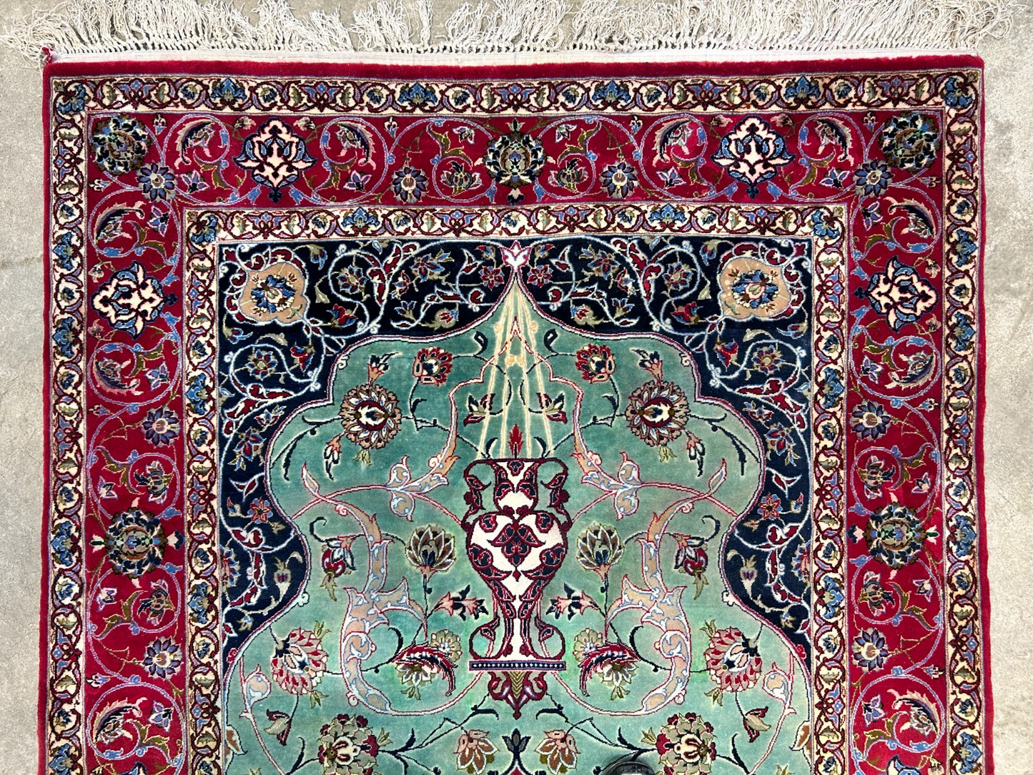 Collector Item-Fine 3'7"x5'9" Antique Hand-Knotted 100% Wool Isfahane Prayer Rug