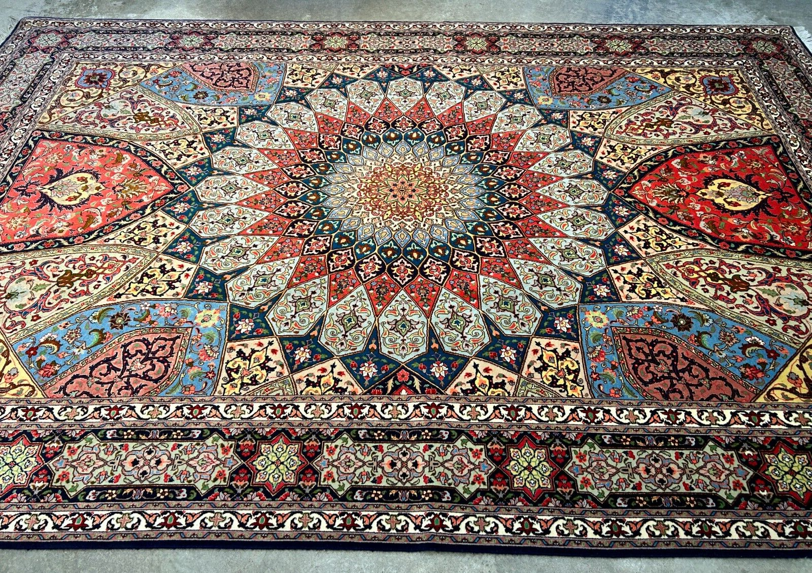 6'8"x10'7" Fine Hand-Knotted Wool & Silk Blend Tabrize Carpet - Area Rug