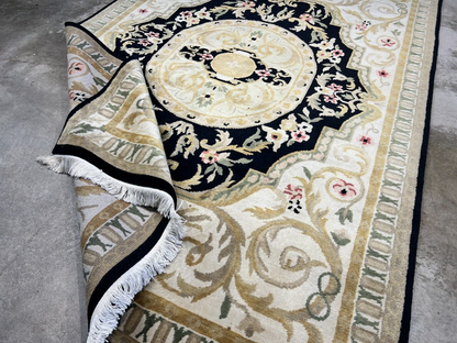 6'1"x9'2" Hand-Knotted 100% Wool Pile Aubusson Carpet - Area Rug