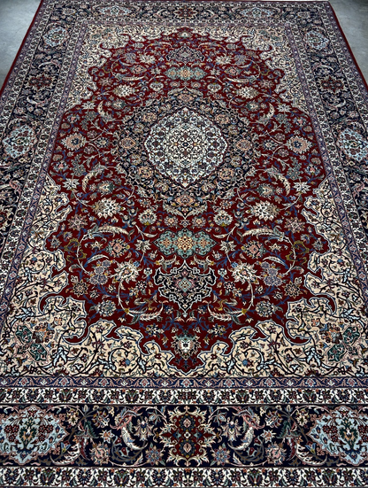 8'1"x11'9" Very Fine Hand-Knotted Wool & Silk Isfahane Area Rug - Signed