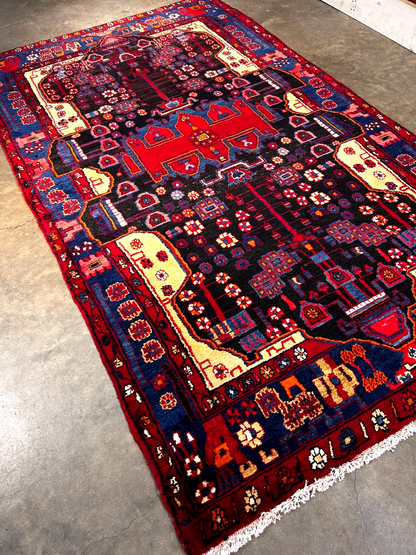 5'0" x 8'9" Hand-Knotted 100% Lamb Wool Pile Nahavande Area Rug - Carpet