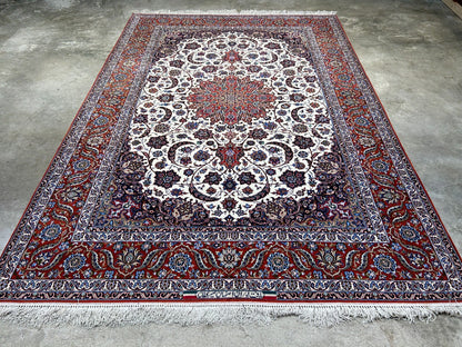 6'9"x9'10" Extra Fine Hand-Knotted Wool & Silk Isfahane Seirafian Rug