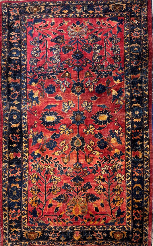 4'10"x6'6" Antique Hand-Knotted 100% Wool Pile Sarouke Area Rug - Carpet
