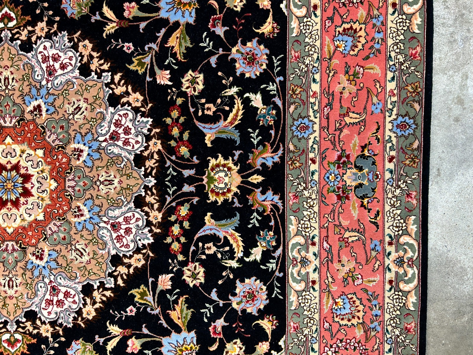 6'9"x10'5" Very Fine Hand-Knotted Wool & Silk Blend Tabrize Carpet - Area Rug