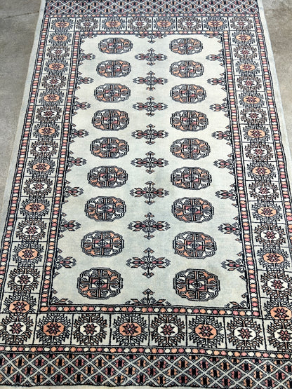 3'1"x4'9" Hand-Knotted 100% Wool Pile Bokhara Rug