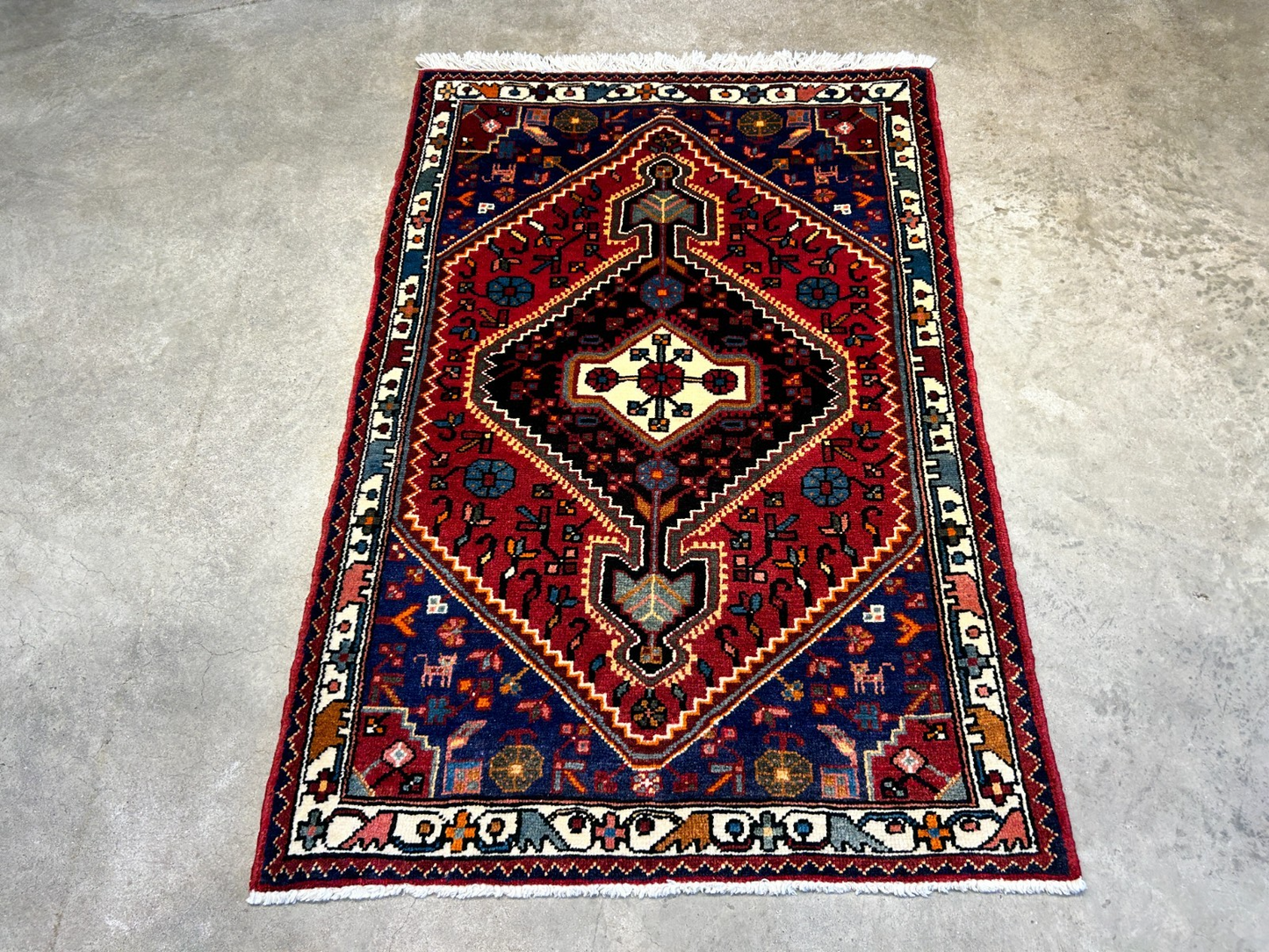 2'10"x4'2" Hand-Knotted 100% Wool Pile Hamadane Rug