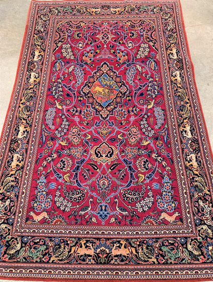 Collector Item - 4'3"x6'10" - Antique Pre-1900 Fine Wool Pile Kashane Rug