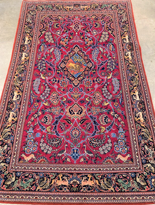 Collector Item - 4'3"x6'10" - Antique Pre-1900 Fine Wool Pile Kashane Rug
