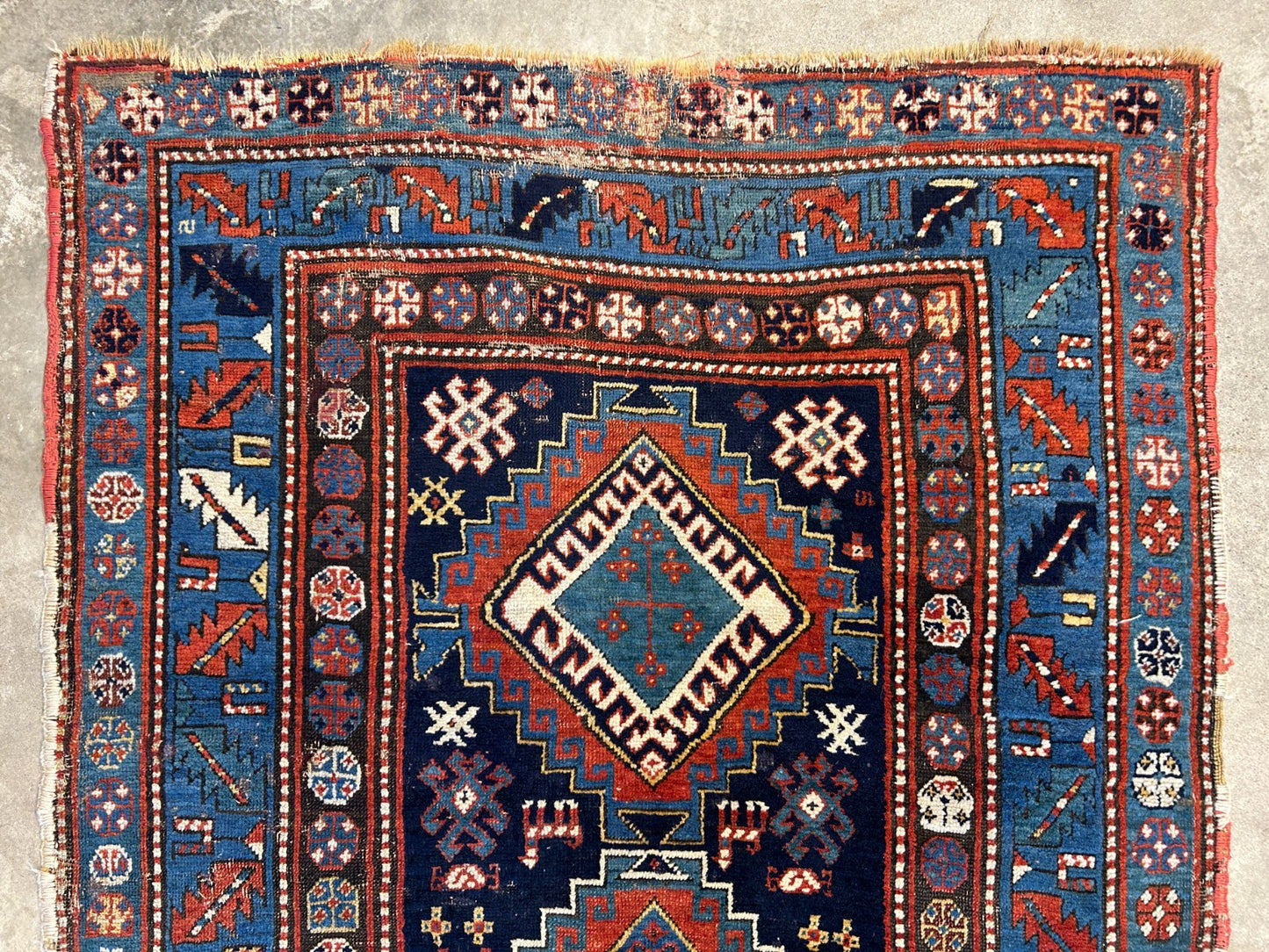 4'1"x7'2" Antique Hand-Knotted 100% Wool Pile Kazak Caucasian Area Rug - Carpet