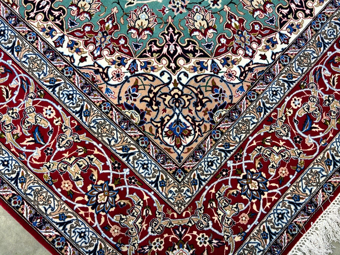 6'9"x10' Extra-Fine Hand-Knotted Wool & Silk Blend Isfahane Area Rug - Signed