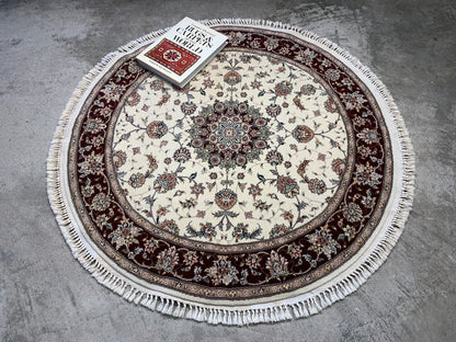 4' Diameter Exquisite Hand-Knotted 100% Wool Pile Oriental Rug