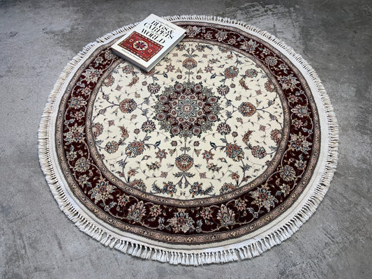 4' Diameter Exquisite Hand-Knotted 100% Wool Pile Oriental Rug