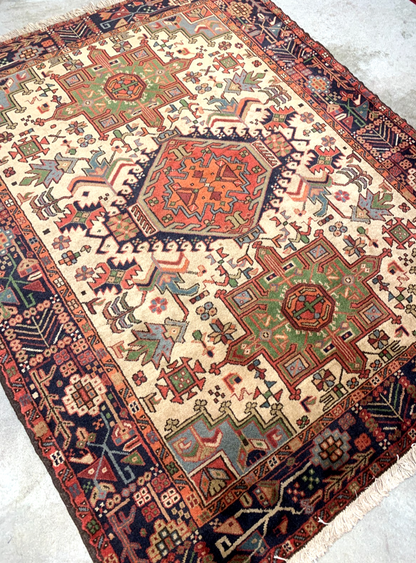 5'0"x6'1" Hand-Knotted 100% Wool Pile Karaja Area Rug - Carpet