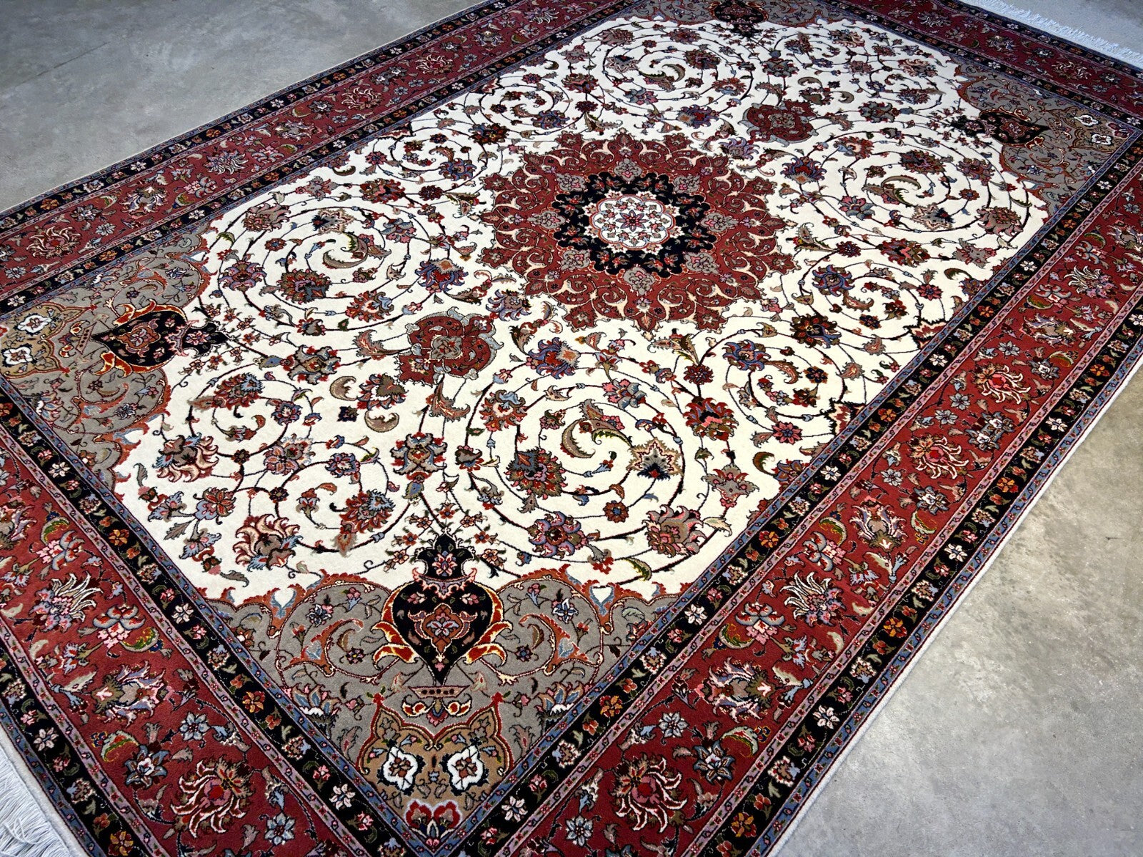 6'2"x9'3" Fine Hand-Knotted Wool & Silk Blend Tabrize Carpet - Area Rug